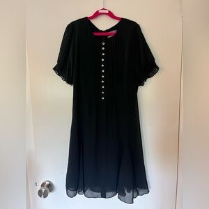 Gauzy Black Babydoll Dress, Black, Pin-tucks, Fully-lined